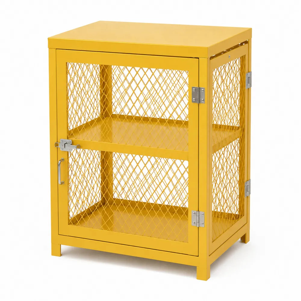 Armadio in Metallo Verniciato Giallo con Porta a Rete 70x40x90 cm