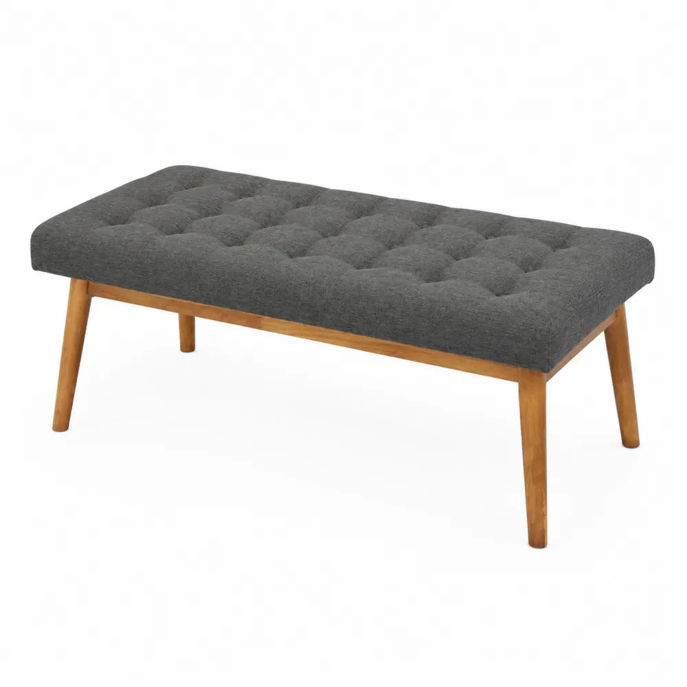 Panca rettangolare in legno e tessuto grigio 120x40x45 cm