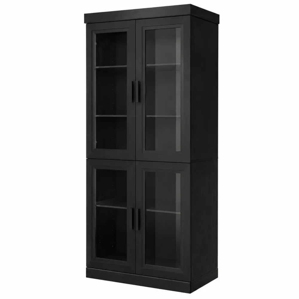 Armadio in Legno con Ante in Vetro Nero