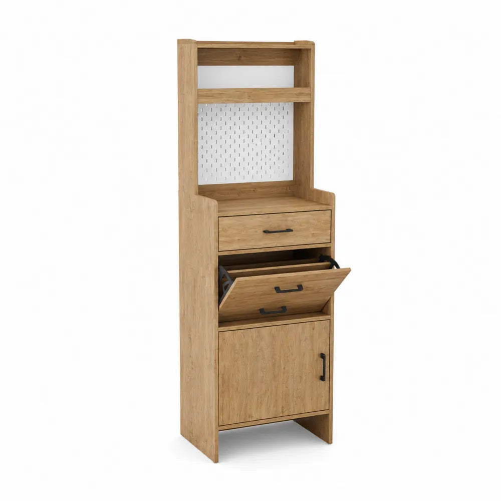 Scarpiera con Cassetti e Anta in Legno con Dettagli in Metallo