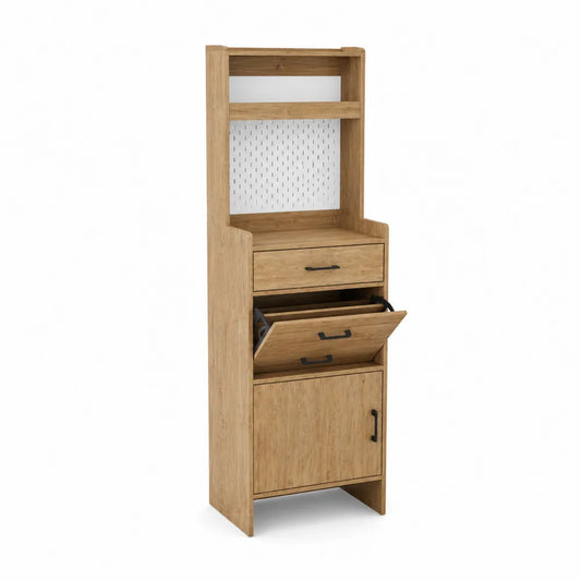 Scarpiera con Cassetti e Anta in Legno con Dettagli in Metallo