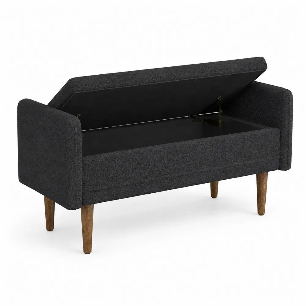 Panca contenitore in poliestere grigia con gambe in legno 120x40x45 cm