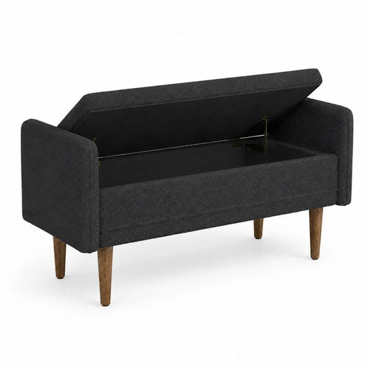 Panca contenitore in poliestere grigia con gambe in legno 120x40x45 cm