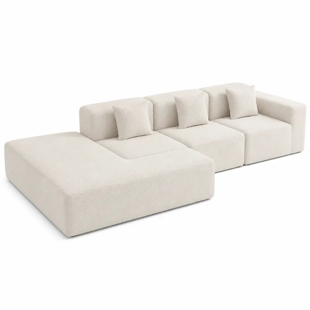 Divano modulare angolare in tessuto pile beige 300x150x70 cm