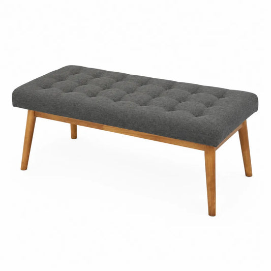 Panca rettangolare in legno e tessuto grigio 120x40x45 cm
