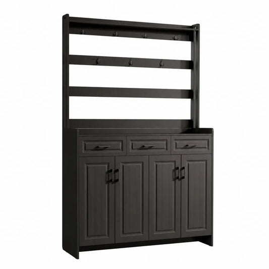 Scarpiera con appendiabiti in legno MDF nero 180x120x30 cm