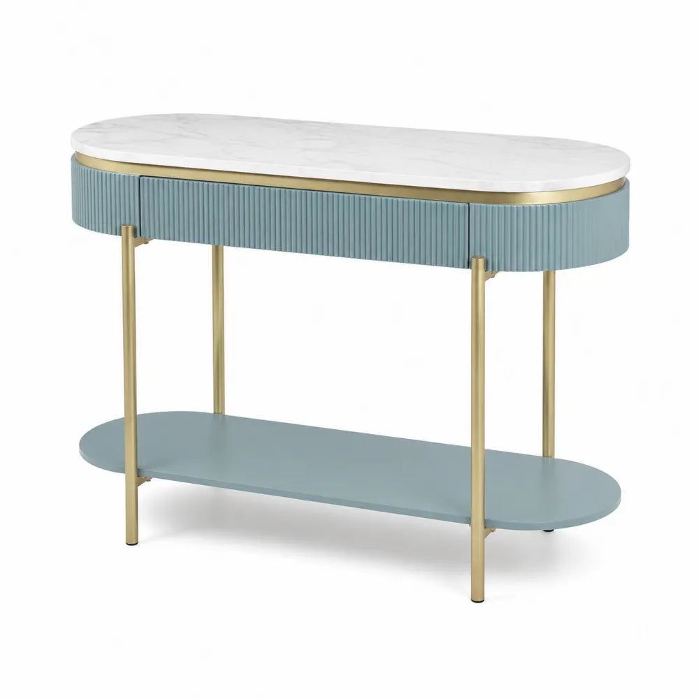Consolle tavolo ovale in marmo e MDF con struttura metallica 120x40x80 cm